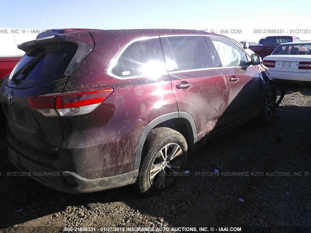 5TDZZRFH2HS200854 - 2017 TOYOTA HIGHLANDER LE/LE PLUS BURGUNDY photo 4