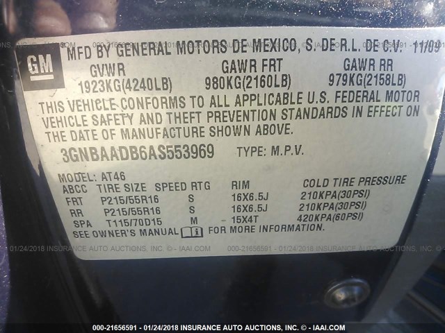 3GNBAADB6AS553969 - 2010 CHEVROLET HHR LS BLUE photo 9