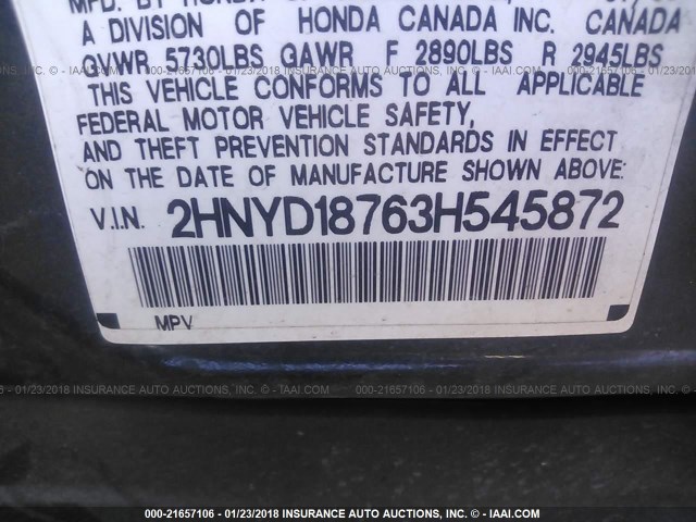 2HNYD18763H545872 - 2003 ACURA MDX TOURING GRAY photo 9