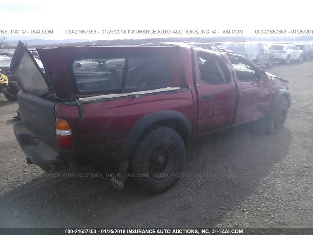 5TEHN72N64Z464437 - 2004 TOYOTA TACOMA DOUBLE CAB RED photo 4