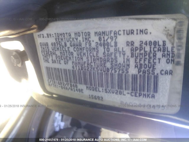 4T1BG22K5VU075755 - 1997 TOYOTA CAMRY CE/LE/XLE 绿色 照片 9