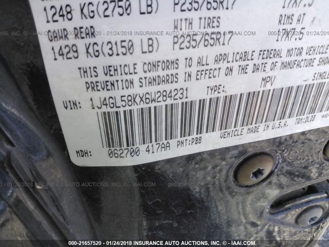 1J4GL58KX6W284231 - 2006 JEEP LIBERTY LIMITED BLUE photo 9