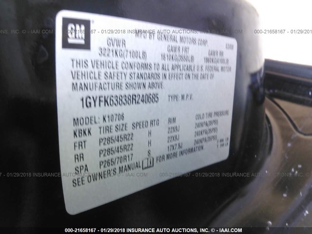 1GYFK63838R240685 - 2008 CADILLAC ESCALADE LUXURY 黑色 照片 9