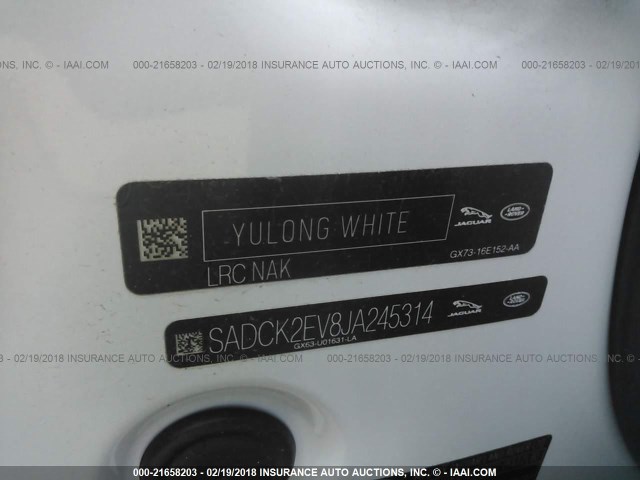 SADCK2EV8JA245314 - 2018 JAGUAR F-PACE PRESTIGE WHITE photo 9