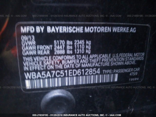 WBA5A7C51ED612854 - 2014 BMW 528 XI BLACK photo 9