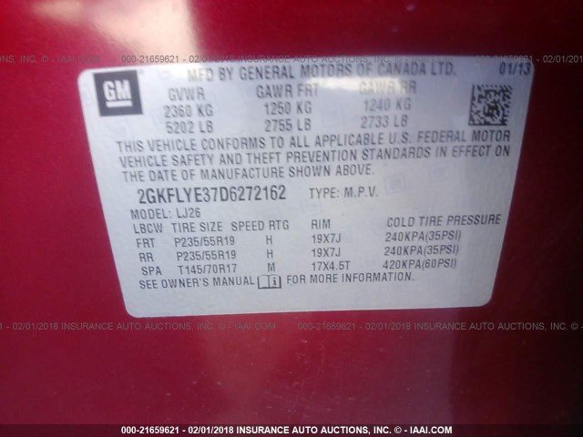 2GKFLYE37D6272162 - 2013 GMC TERRAIN DENALI RED photo 9