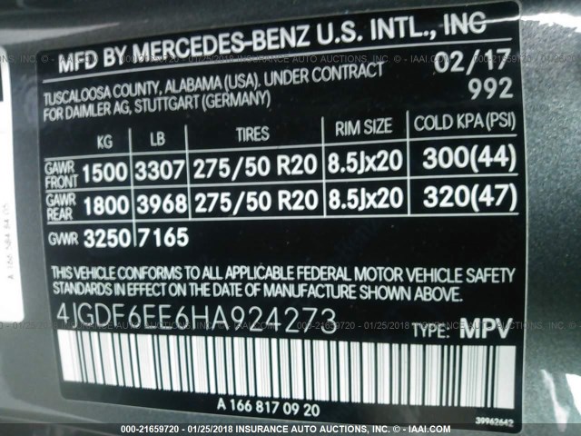 4JGDF6EE6HA924273 - 2017 MERCEDES-BENZ GLS 450 4MATIC GRAY photo 9