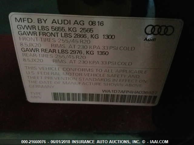 WA1D7AFP4HA036927 - 2017 AUDI Q5 PREMIUM PLUS S-LINE BLUE photo 9