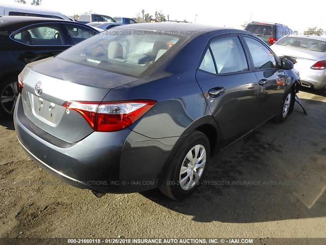 5YFBURHE6FP325624 - 2015 TOYOTA COROLLA L/LE/LE PLS/PRM/S/S PLS GRAY photo 4