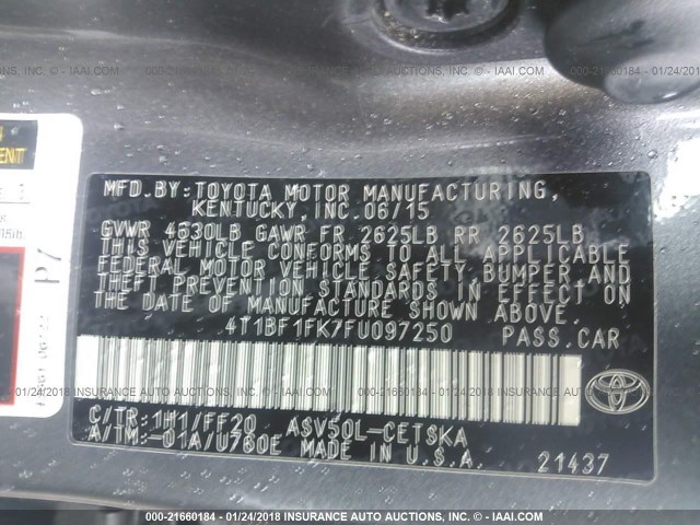 4T1BF1FK7FU097250 - 2015 TOYOTA CAMRY LE/XLE/SE/XSE 灰色 照片 9