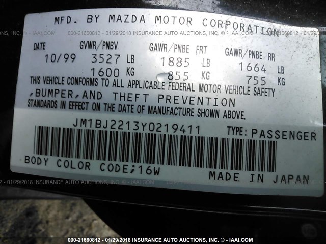 JM1BJ2213Y0219411 - 2000 MAZDA PROTEGE ES 黑色 照片 9