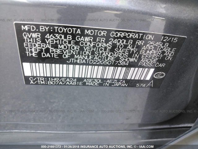 JTHBA1D22G5017384 - 2016 LEXUS IS 200T GRAY photo 9