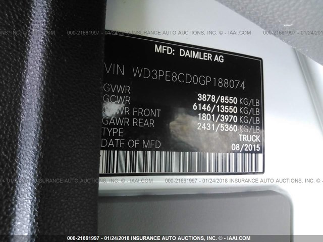 WD3PE8CD0GP188074 - 2016 MERCEDES-BENZ SPRINTER 2500 WHITE photo 9