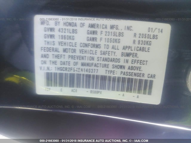 1HGCR2F54EA140377 - 2014 HONDA ACCORD SPORT Көк фото 9