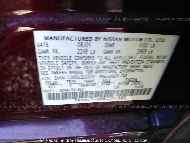 1N4AL11D06C102320 - 2006 NISSAN ALTIMA S/SL RED photo 9