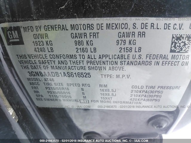 3GNBAADB1AS616525 - 2010 CHEVROLET HHR LS შავი ფოტო 9