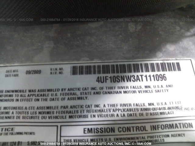 4UF10SNW3AT111096 - 2010 ARCTIC CAT CROSSFIRE 白色 照片 9