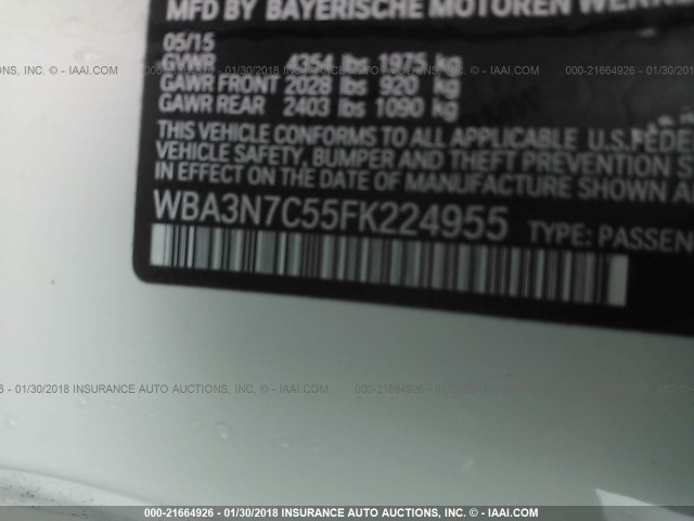 WBA3N7C55FK224955 - 2015 BMW 428 I WHITE photo 9