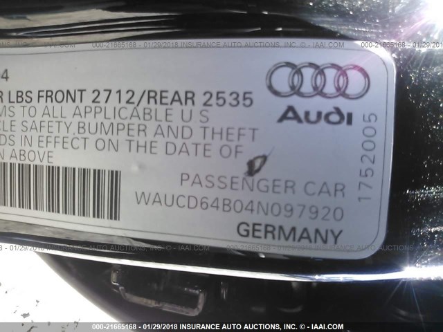 WAUCD64B04N097920 - 2004 AUDI A6 S-LINE QUATTRO BLACK photo 9