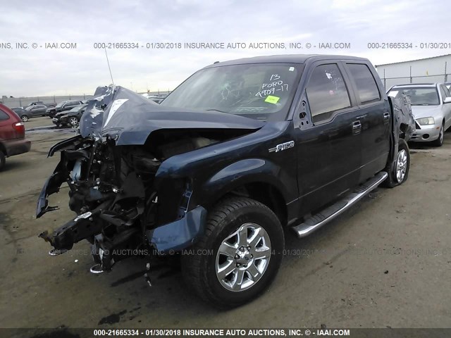 1FTFW1EF4DKD47952 - 2013 FORD F150 SUPERCREW BLUE photo 2