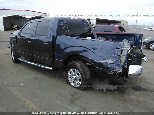 1FTFW1EF4DKD47952 - 2013 FORD F150 SUPERCREW BLUE photo 3