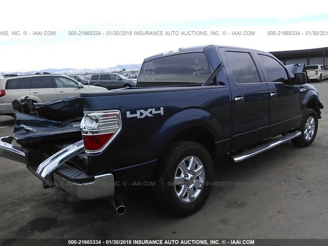 1FTFW1EF4DKD47952 - 2013 FORD F150 SUPERCREW BLUE photo 4