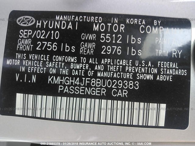 KMHGH4JF8BU029383 - 2011 HYUNDAI EQUUS SIGNATURE/ULTIMATE SILVER photo 9