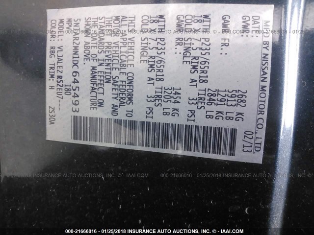 5N1AR2MN1DC645493 - 2013 NISSAN PATHFINDER S/SV/SL/PLATINUM 海军蓝 照片 9