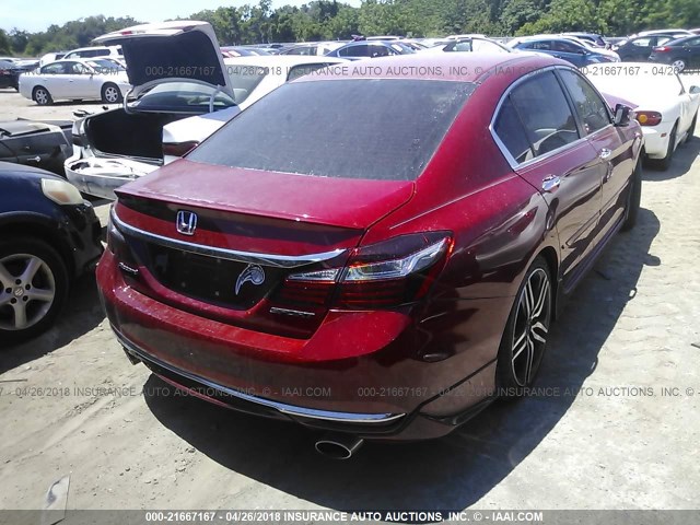 1HGCR2F64GA069029 - 2016 HONDA ACCORD SPORT RED photo 4