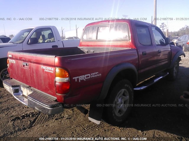 5TEGM92N21Z865053 - 2001 TOYOTA TACOMA DOUBLE CAB PRERUNNER MAROON photo 4