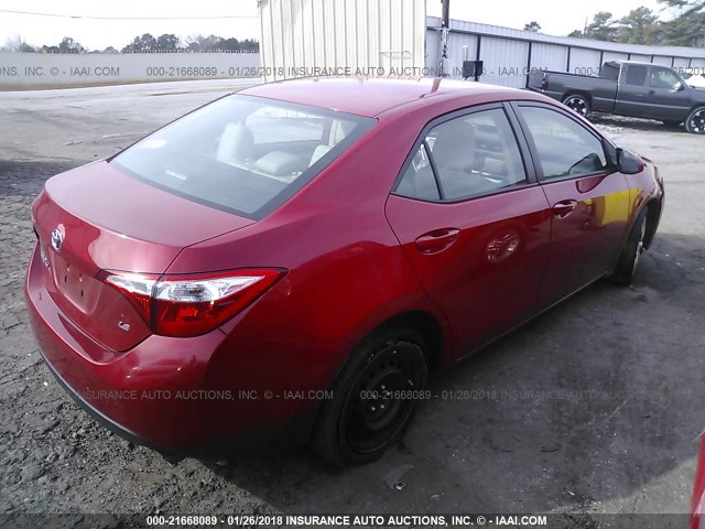 2T1BURHE4FC431540 - 2015 TOYOTA COROLLA L/LE/LE PLS/PRM/S/S PLS RED photo 4