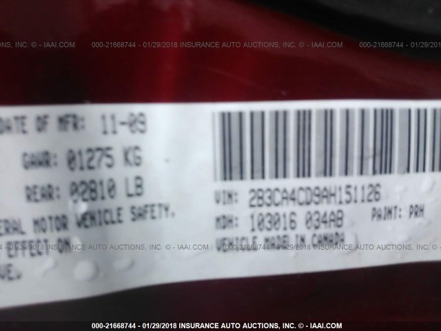 2B3CA4CD9AH151126 - 2010 DODGE CHARGER RED photo 9