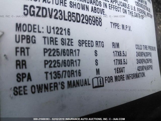 5GZDV23L85D296968 - 2005 SATURN RELAY 3 BROWN photo 9