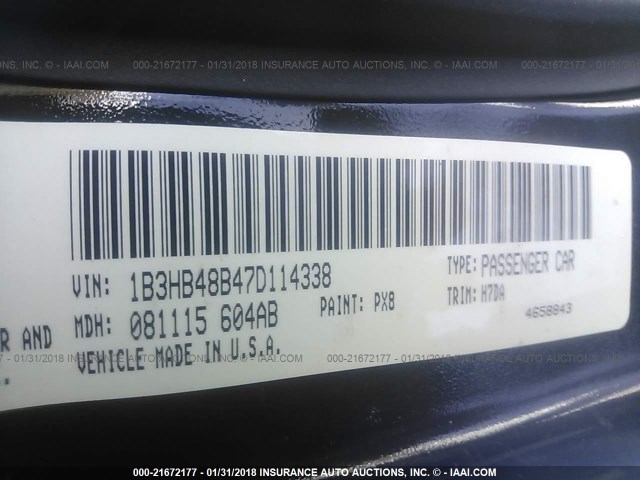 1B3HB48B47D114338 - 2007 DODGE CALIBER SXT BLACK photo 9