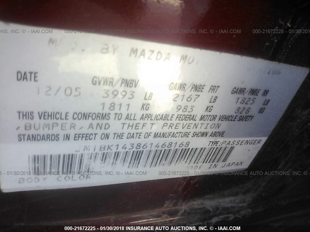 JM1BK143861468168 - 2006 MAZDA 3 HATCHBACK RED photo 9