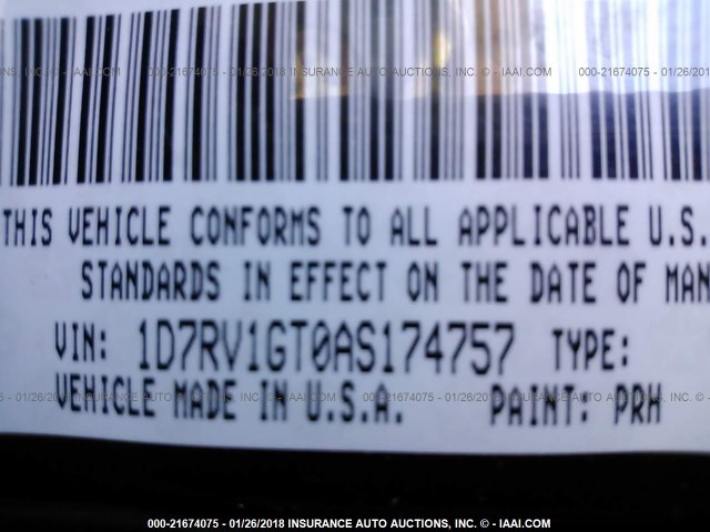 1D7RV1GT0AS174757 - 2010 DODGE RAM 1500 RED photo 9