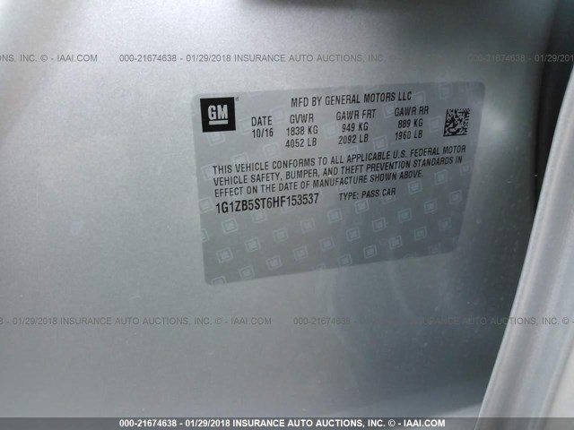 1G1ZB5ST6HF153537 - 2017 CHEVROLET MALIBU LS 银色 照片 9