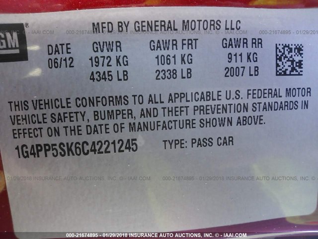 1G4PP5SK6C4221245 - 2012 BUICK VERANO RED photo 9