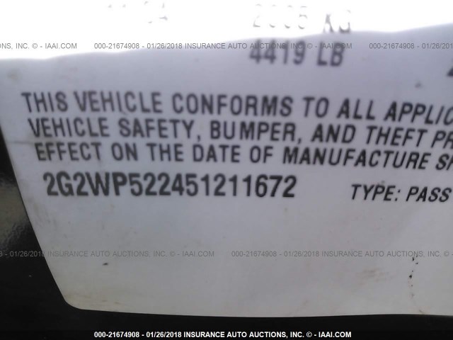 2G2WP522451211672 - 2005 PONTIAC GRAND PRIX 黑色 照片 9