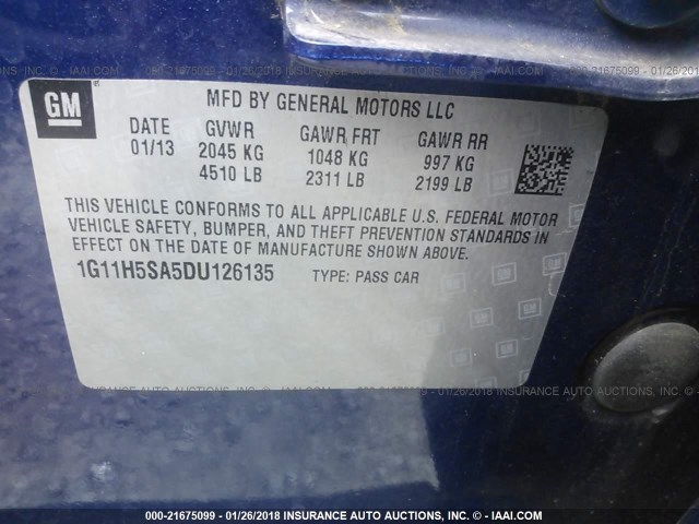 1G11H5SA5DU126135 - 2013 CHEVROLET MALIBU LTZ 蓝色 照片 9