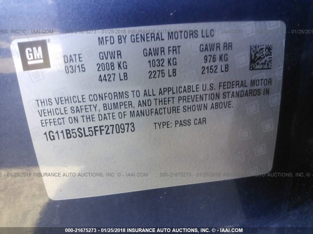 1G11B5SL5FF270973 - 2015 CHEVROLET MALIBU LS PURPLE photo 9