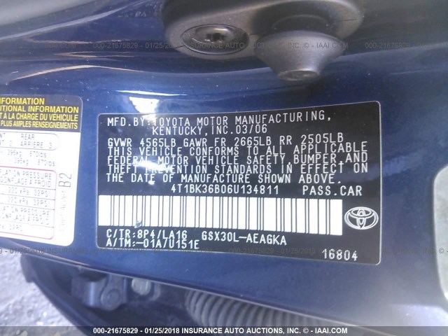 4T1BK36B06U134811 - 2006 TOYOTA AVALON XL/XLS/TOURING/LIMITED BLUE photo 9