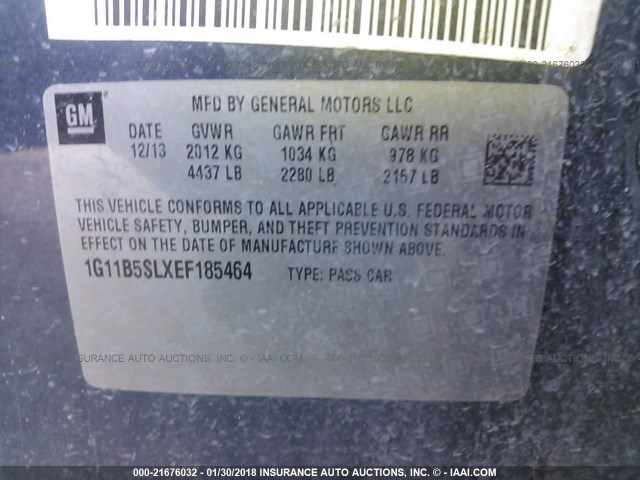 1G11B5SLXEF185464 - 2014 CHEVROLET MALIBU LS Mavi foto 9