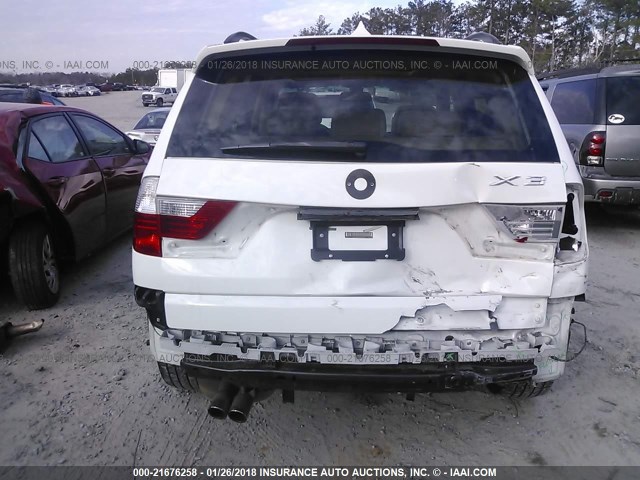 WBXPC93409WJ28339 - 2009 BMW X3 XDRIVE30I WHITE photo 6