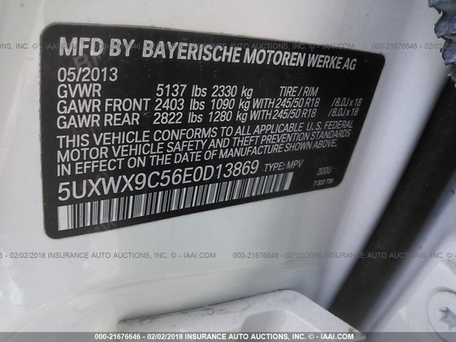 5UXWX9C56E0D13869 - 2014 BMW X3 XDRIVE28I WHITE photo 9