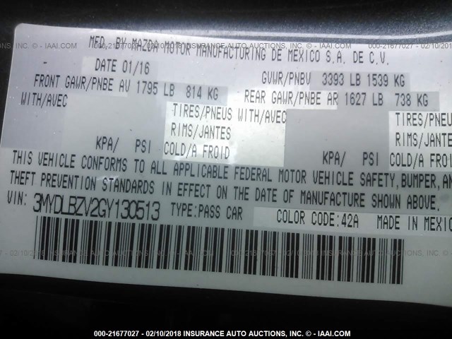 3MYDLBZV2GY130513 - 2016 TOYOTA SCION IA GRAY photo 9