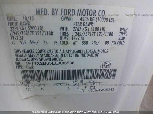 1FT7X2B65EEA86536 - 2014 FORD F250 SUPER DUTY WHITE photo 9