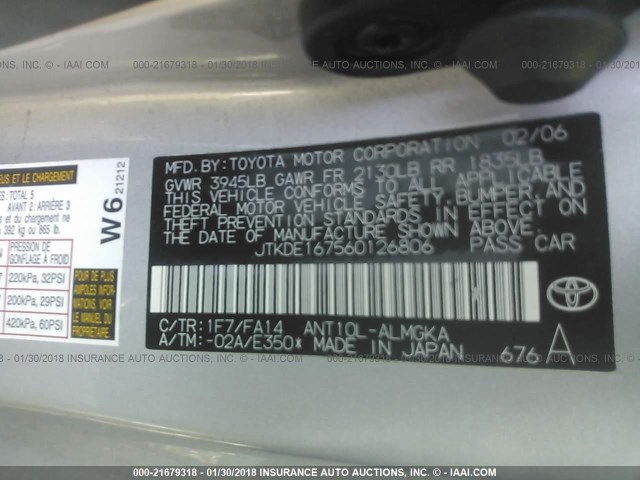 JTKDE167560126806 - 2006 TOYOTA SCION TC 银色 照片 9