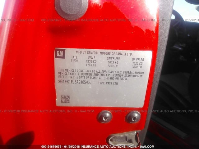 2G1FK1EJ3A9165455 - 2010 CHEVROLET CAMARO SS Rojo foto 9