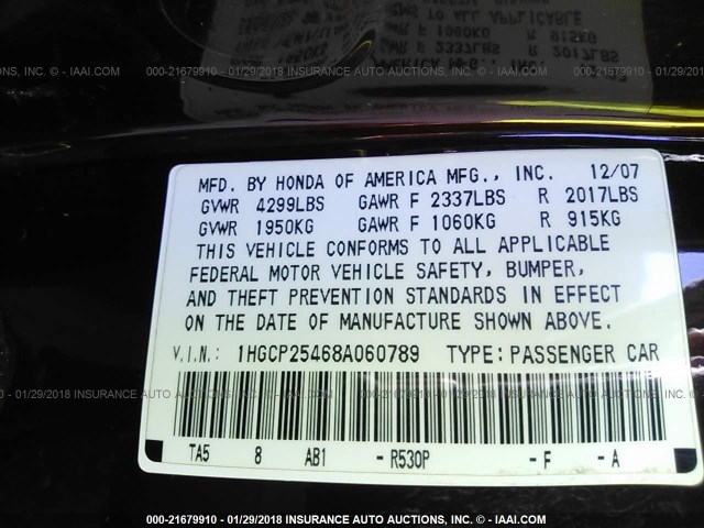 1HGCP25468A060789 - 2008 HONDA ACCORD LXP BURGUNDY photo 9